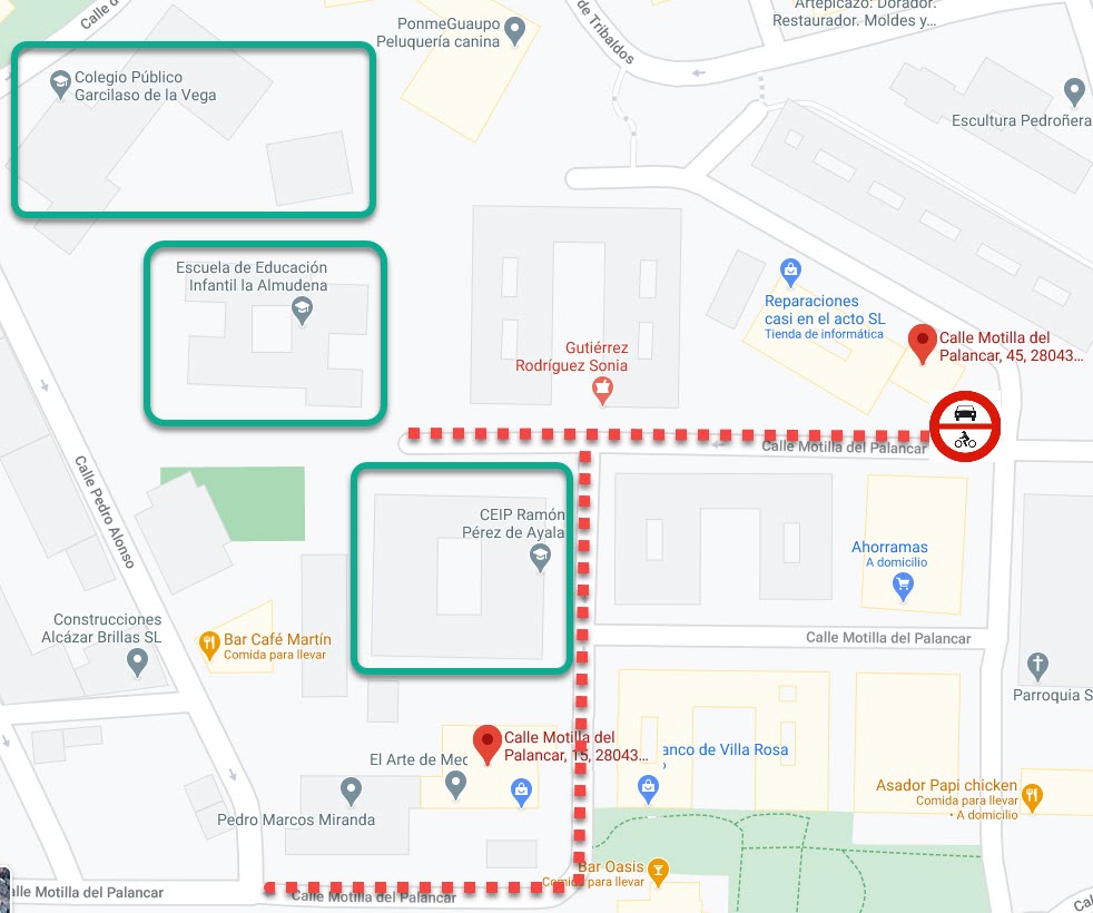 Mapa de la calle Motilla del Palancar entre los números 15 y 45 que serán la zona donde se dará lugar la concentración.